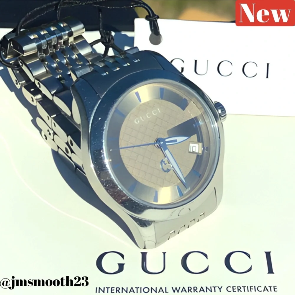 🆕 Gucci G-Timeless Stainless Steel Watch Tan & Silver - Picture 12 of 16